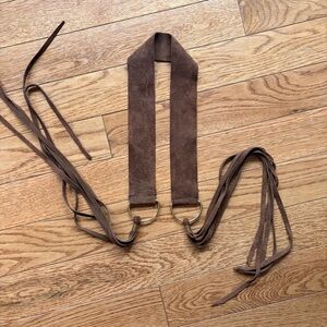 Vintage 70’s Kim Craftsmen Brown Suede Fringe Tie Belt with Brass Rings